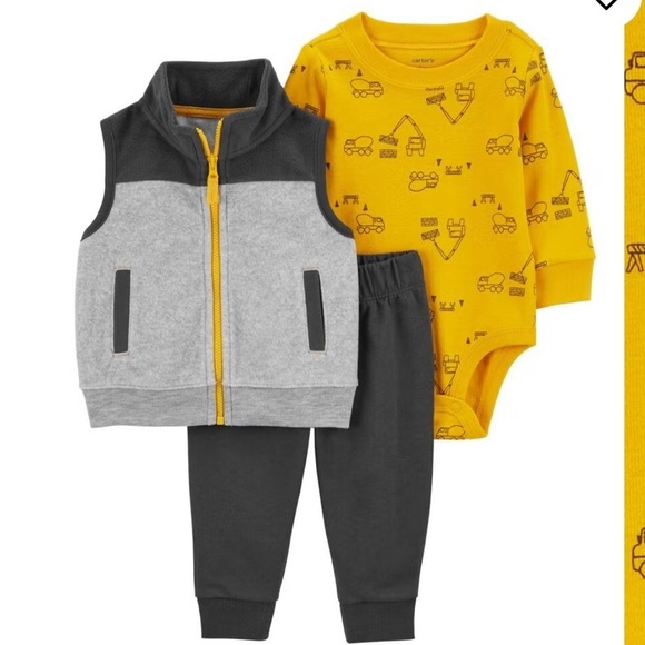 Carter's Baby Boy Dump Truck Hoodie, Printed Bodysuit Jeggings Set Size 0M, NB - Picture 2 of 9